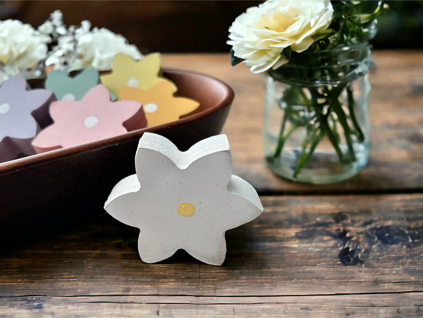 Primitive/Rustic MINI Wood Flowers Bowl Fillers - set of 3