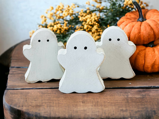 Primitive/Rustic Halloween Wood Ghost Bowl Fillers- Set of 3