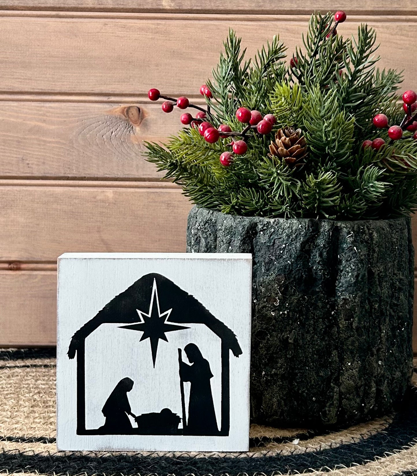 Nativity - Rustic Wood Block Sign