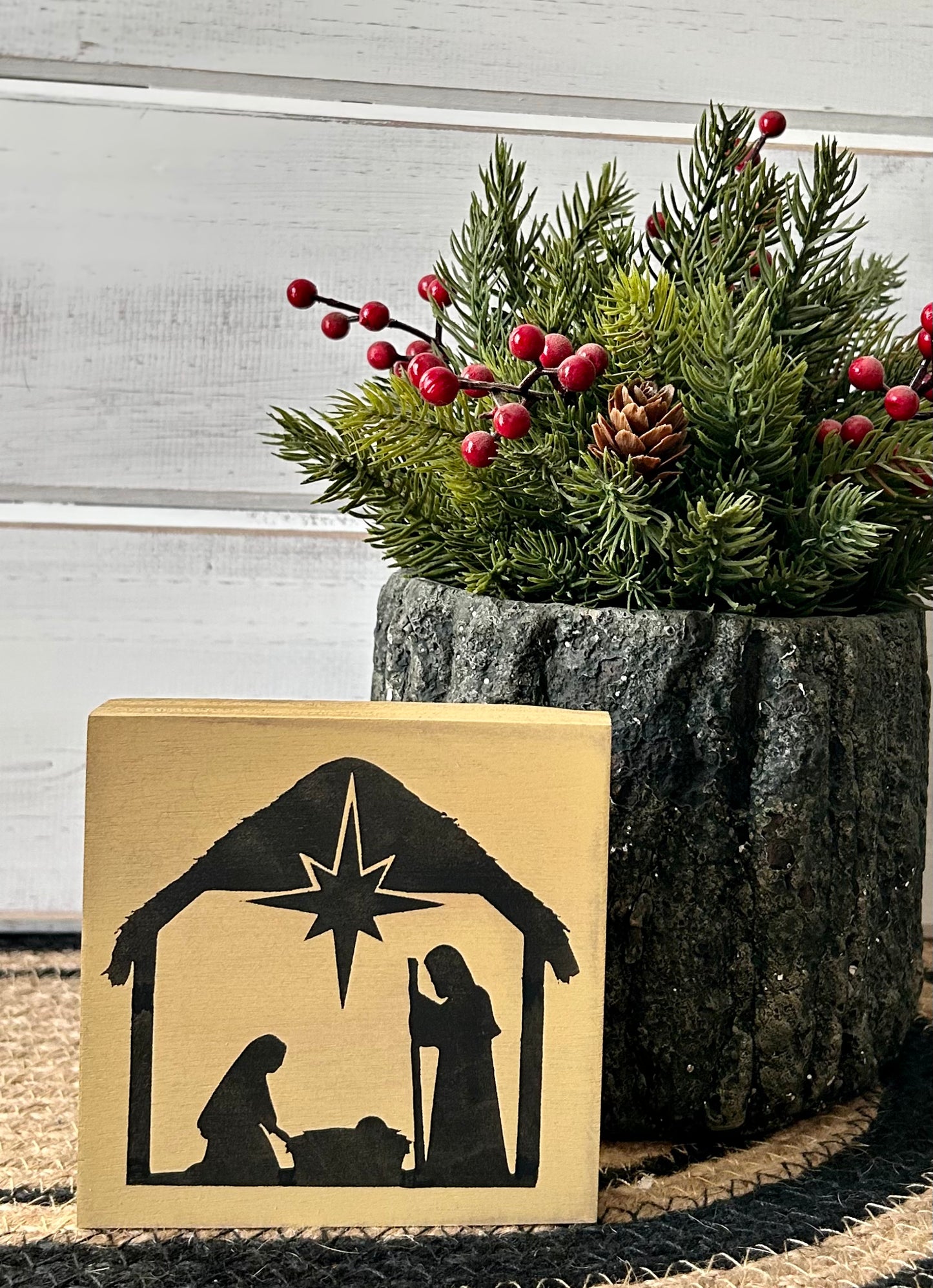 Nativity - Rustic Wood Block Sign