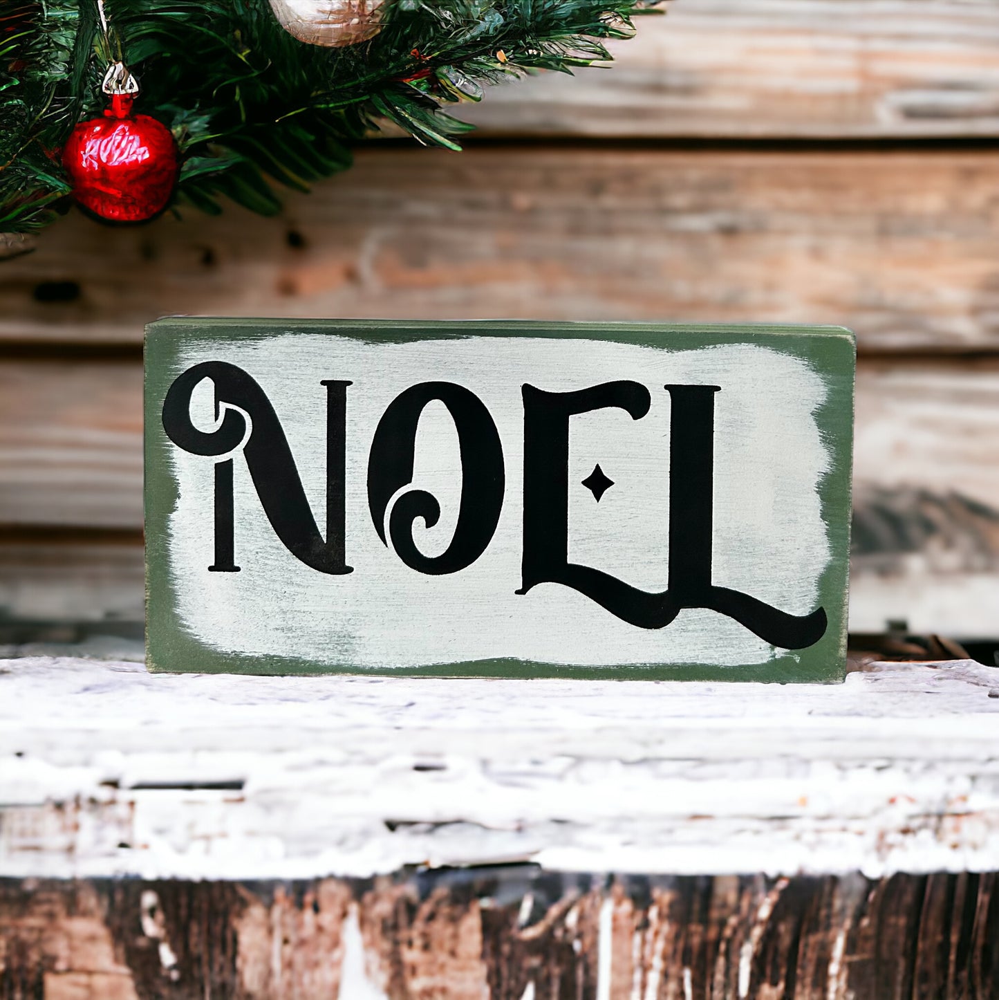 Noel - Christmas Rustic Wood Shelf Sitter