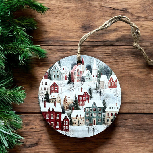 Nordic Village - Wood Christmas Ornament