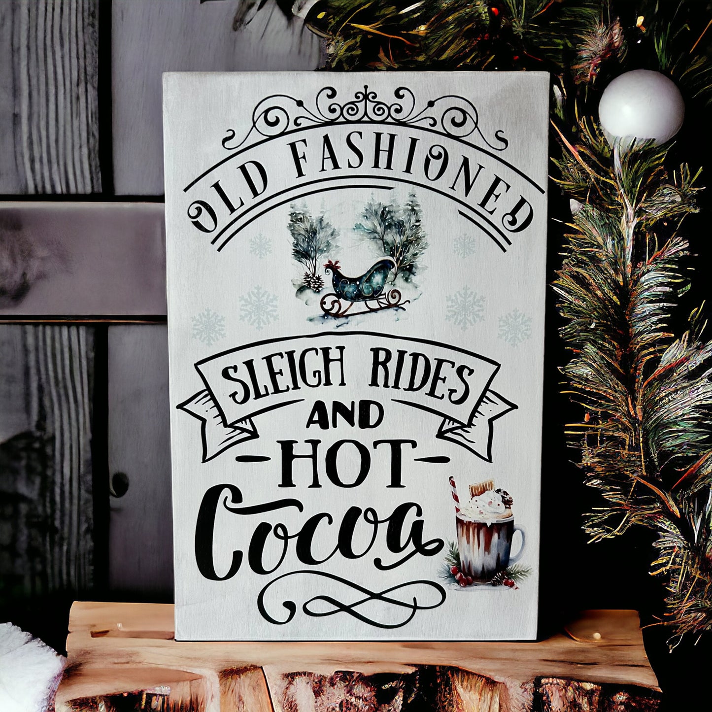 Old Fashioned Sleigh Rides - Rustic Wood Christmas Sign