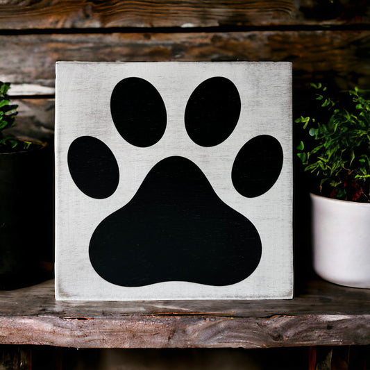 Paw Print - Rustic Wood White Shelf Sitter