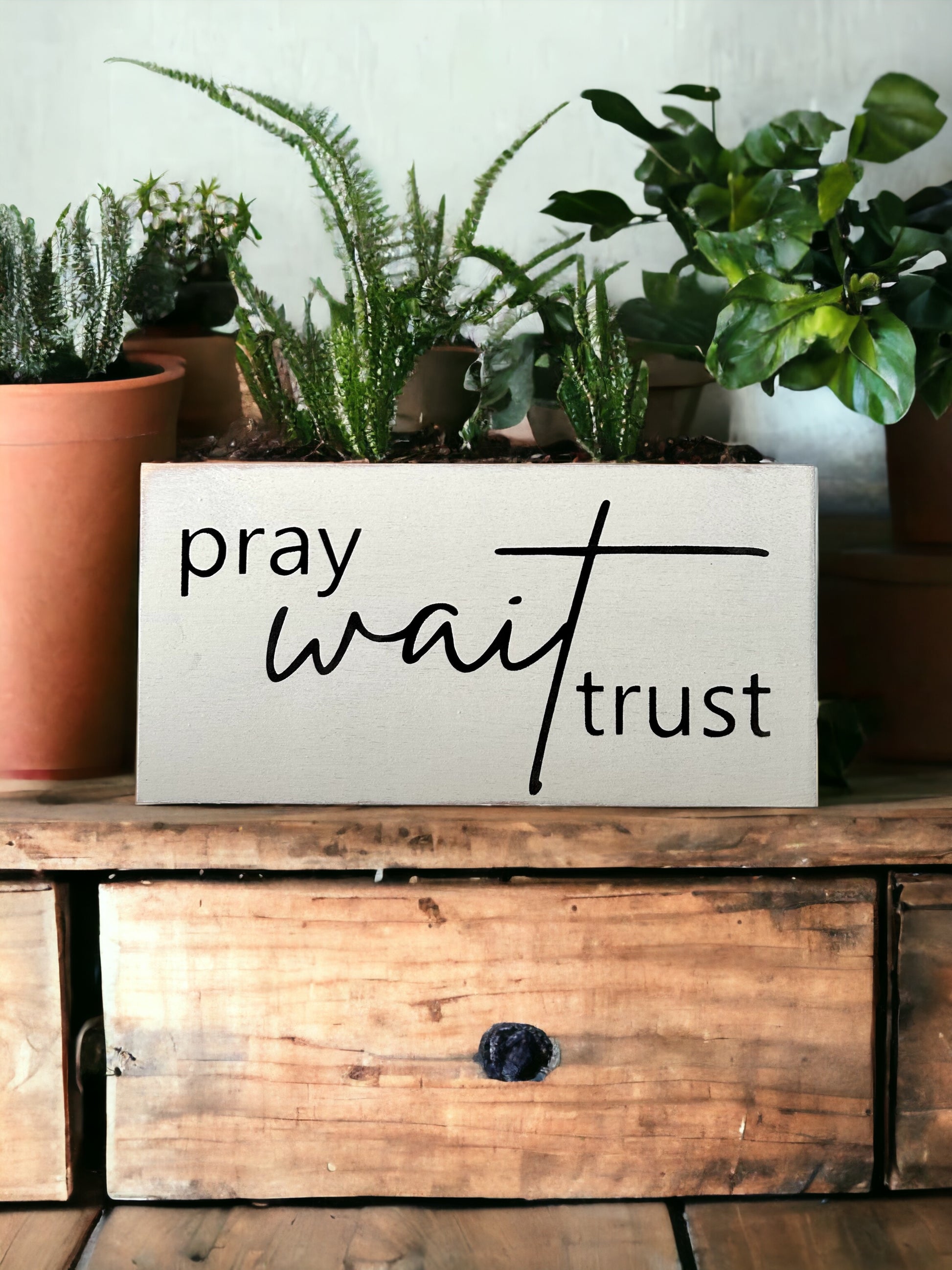 "Pray" wood sign