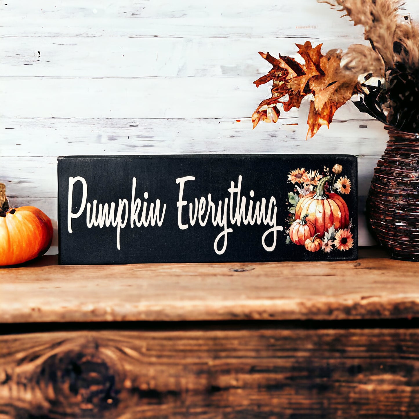 Pumpkin Everything Rustic Wood Shelf Sitter