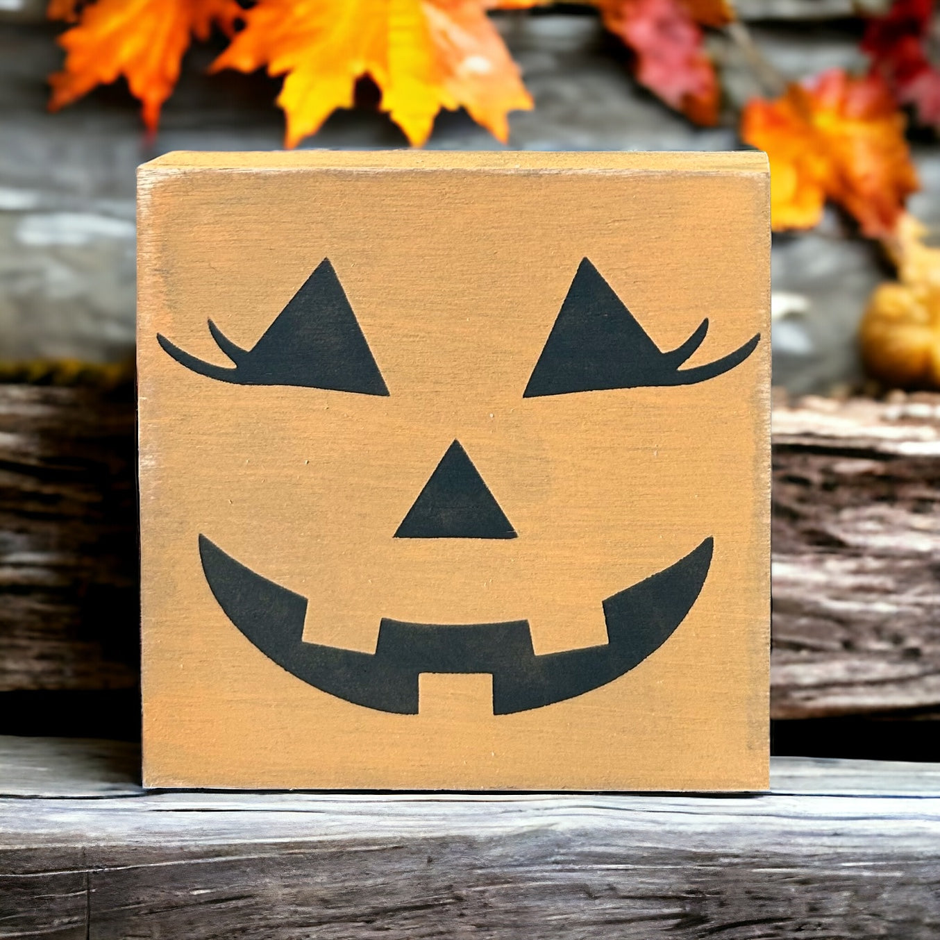 Pumpkin Faces - Wood Shelf Block