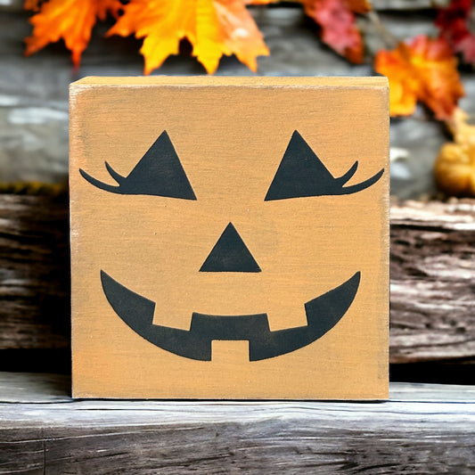 Pumpkin Faces - Wood Shelf Block