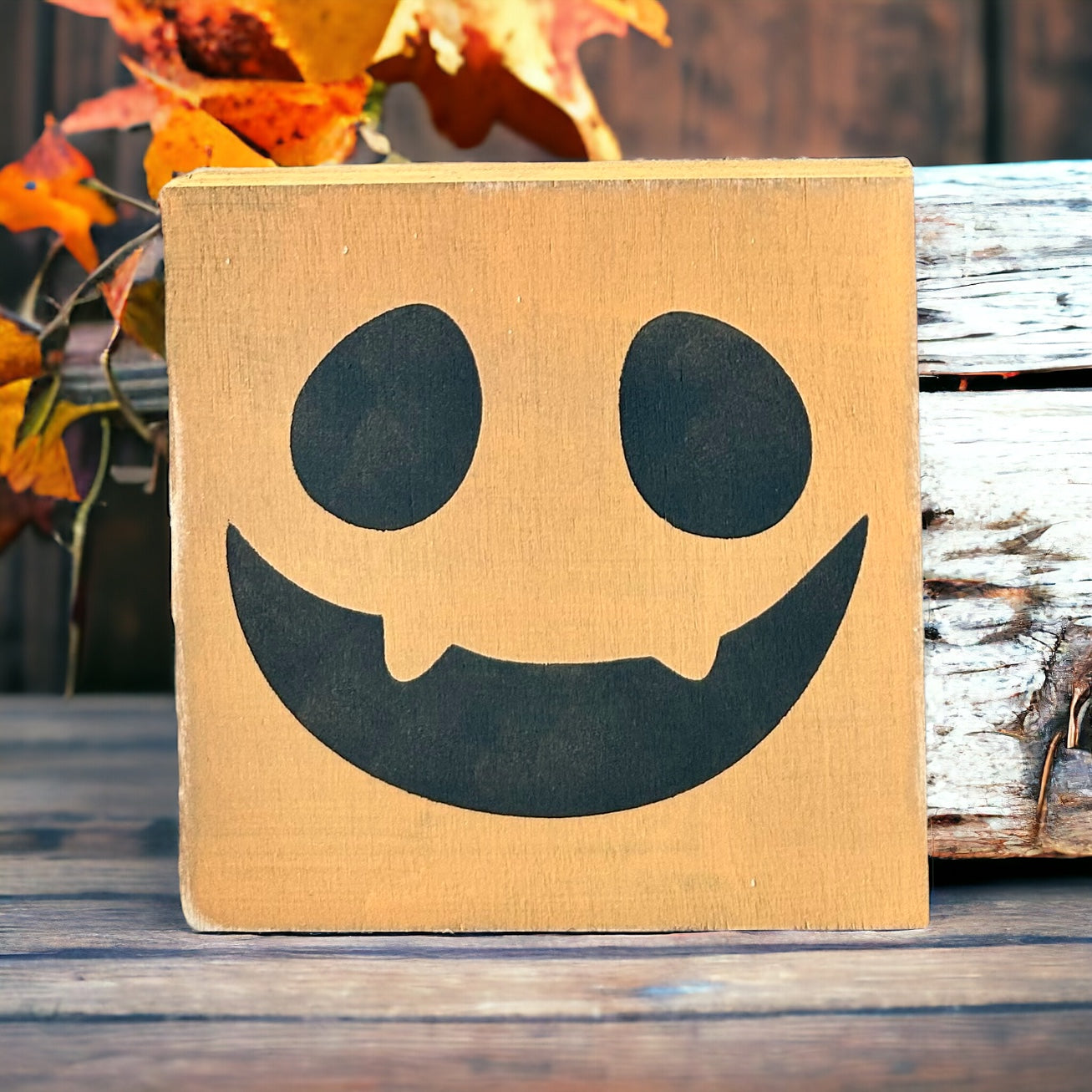 Pumpkin Faces - Wood Shelf Block