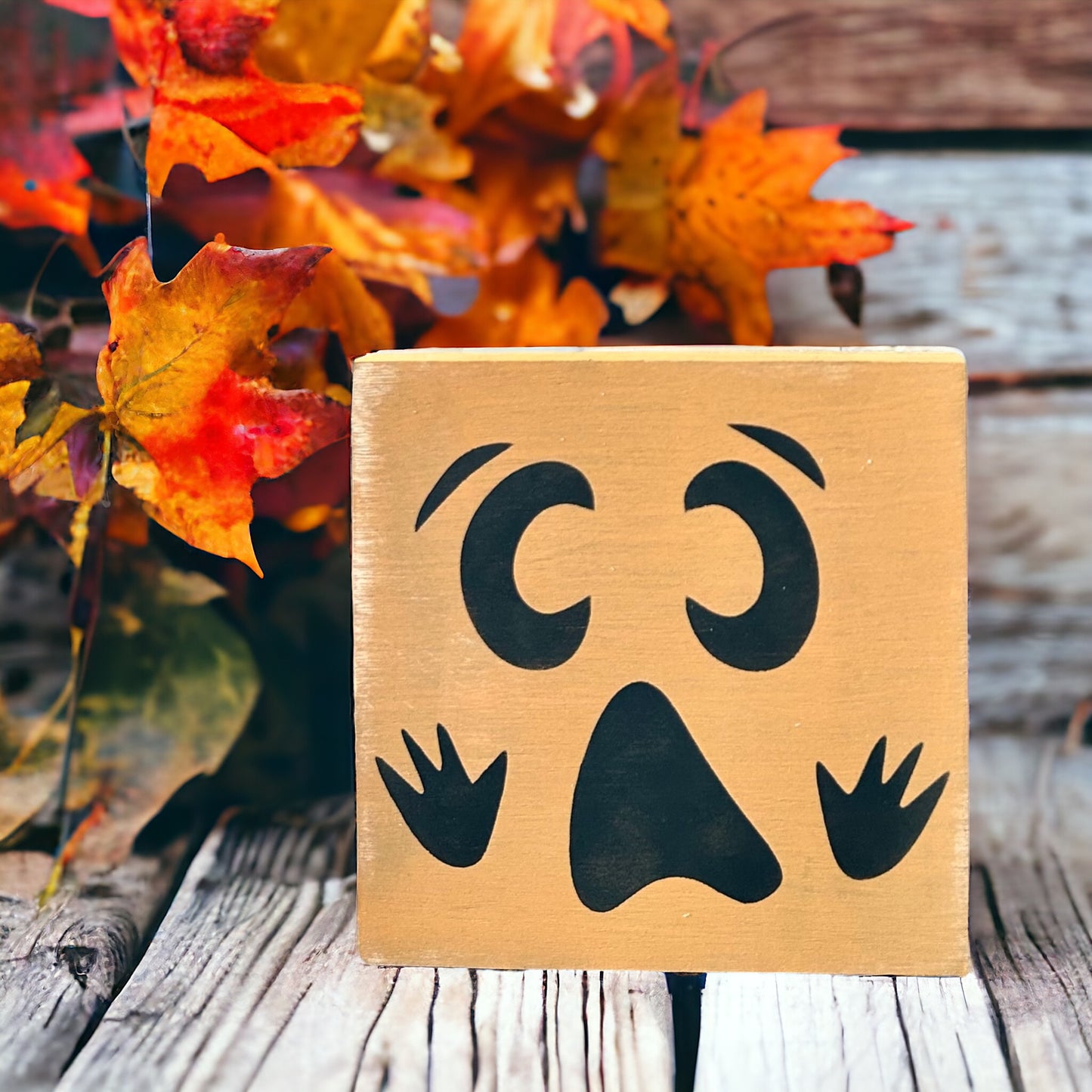 Pumpkin Faces - Wood Shelf Block