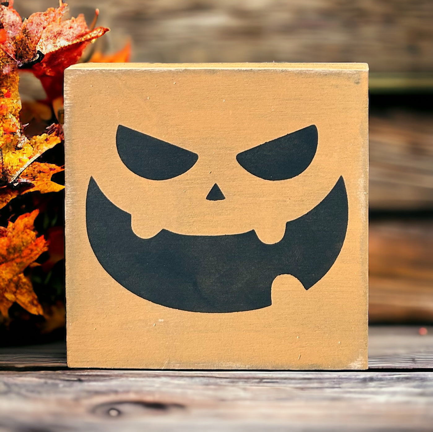 Pumpkin Faces - Wood Shelf Block