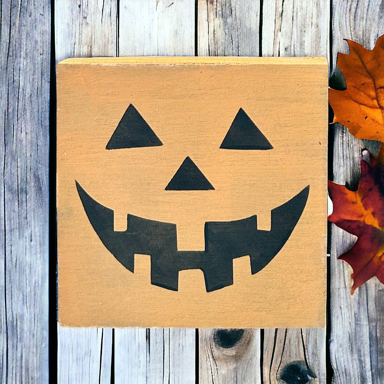 Pumpkin Faces - Wood Shelf Block