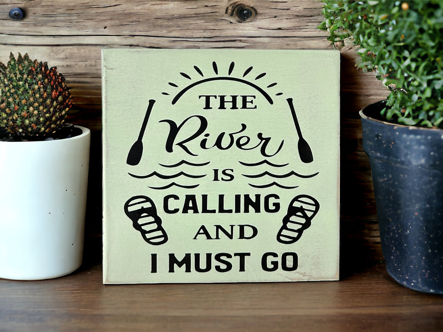 River is Calling - Rustic Wood Shelf Sitter