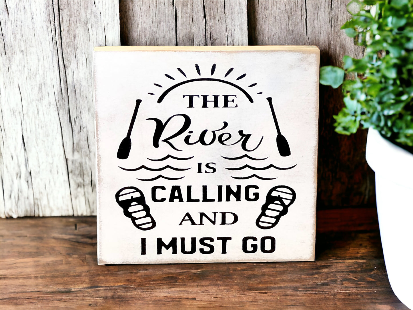 River is Calling - Rustic Wood Shelf Sitter