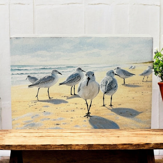 Sandpipers on the Beach - Rustic Coastal Decor Wood Sign