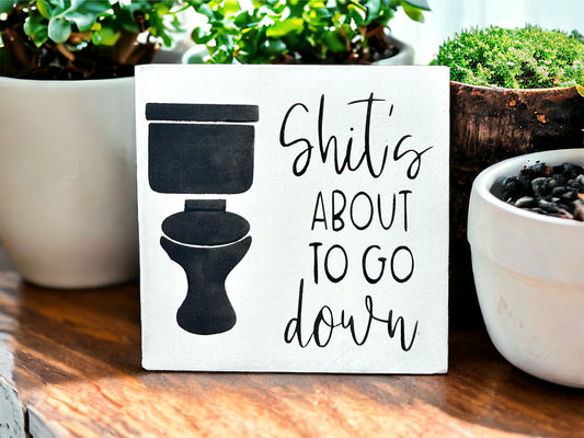 Shits About To Go Down- Rustic Wood Sign