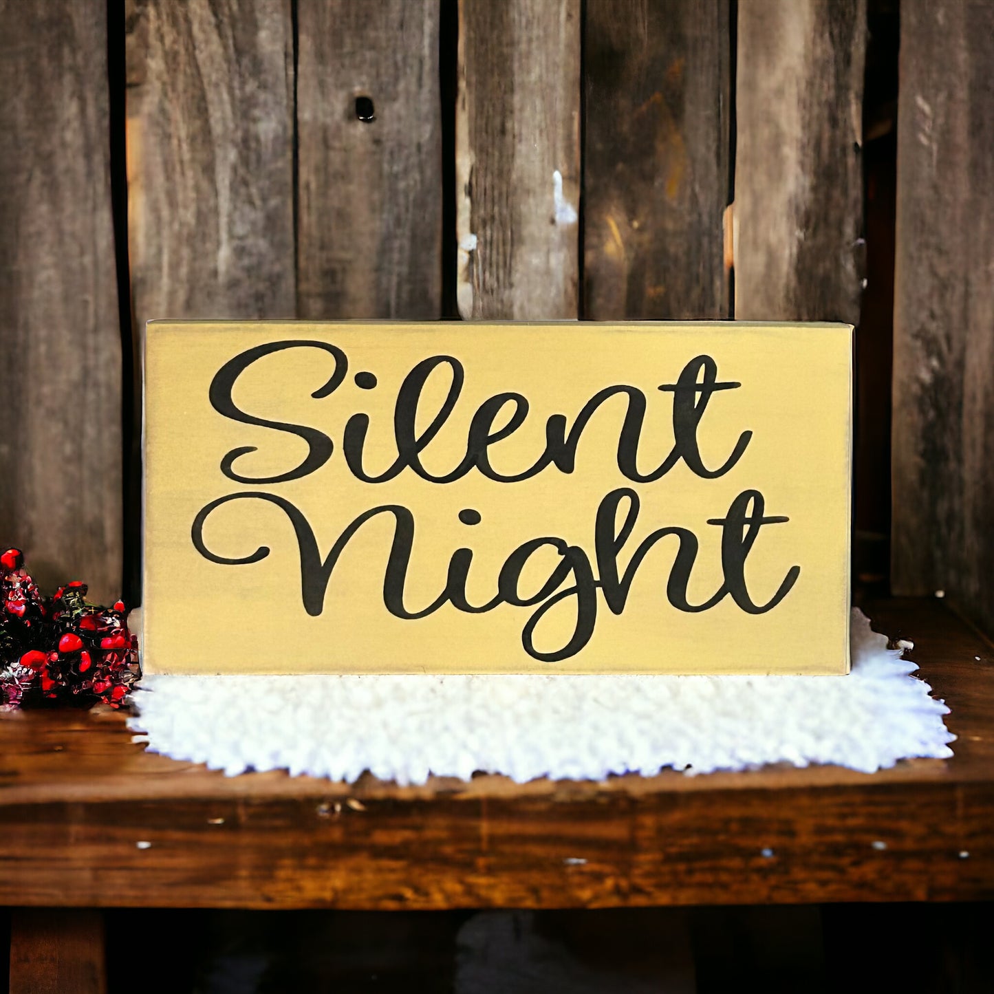 Silent Night - Rustic Wood Holiday Shelf Sitter