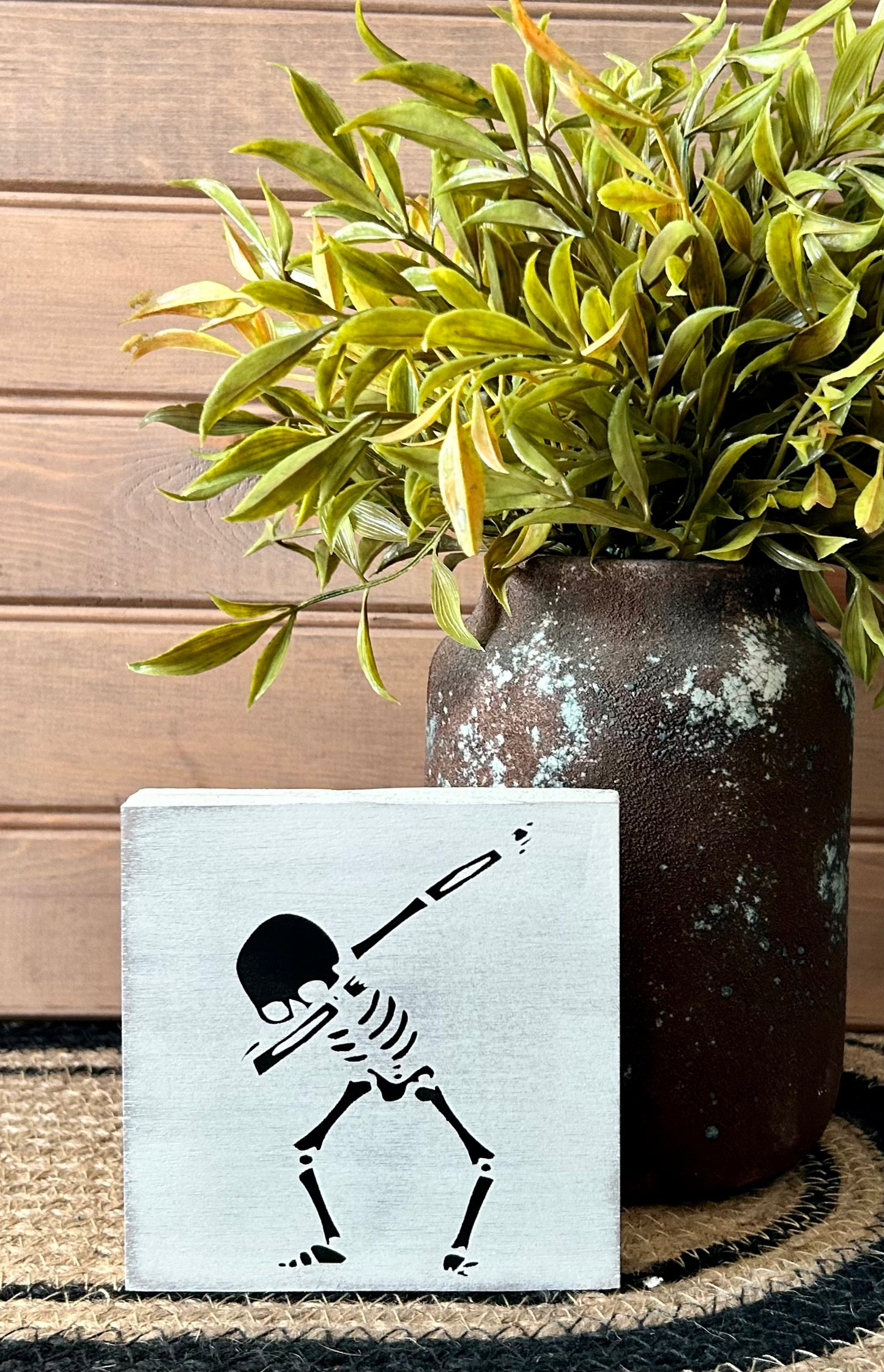 Dabbing Skeleton - Halloween Wood Block Sign