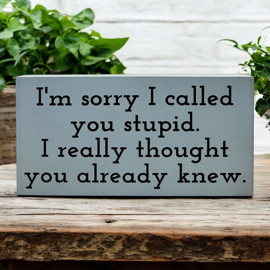 I’m Sorry I Called You Stupid - Funny Rustic Wood Sign