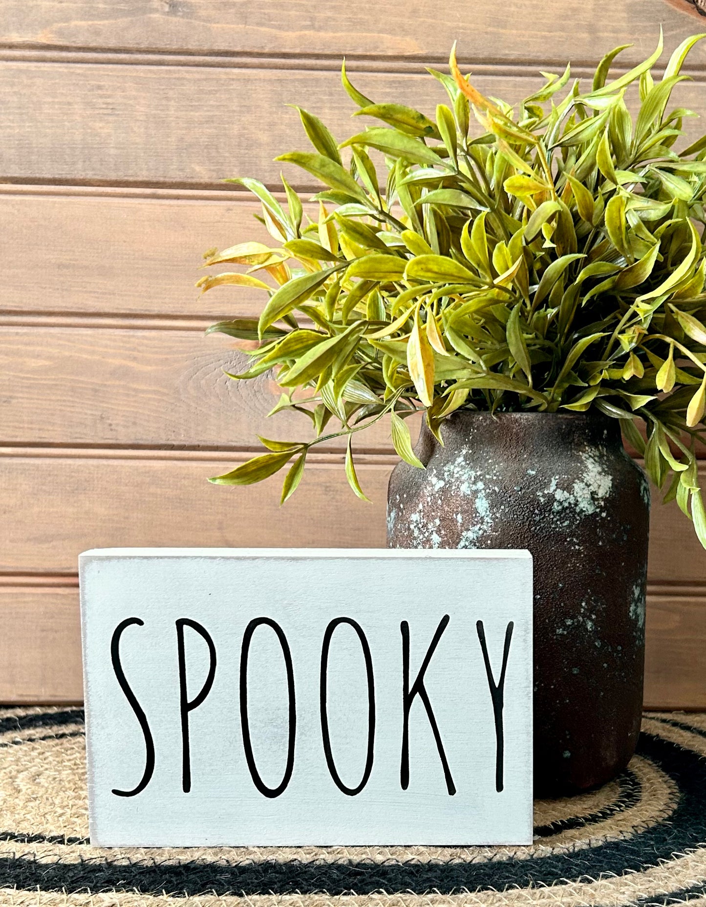 SPOOKY - Rustic Wood Shelf Sign