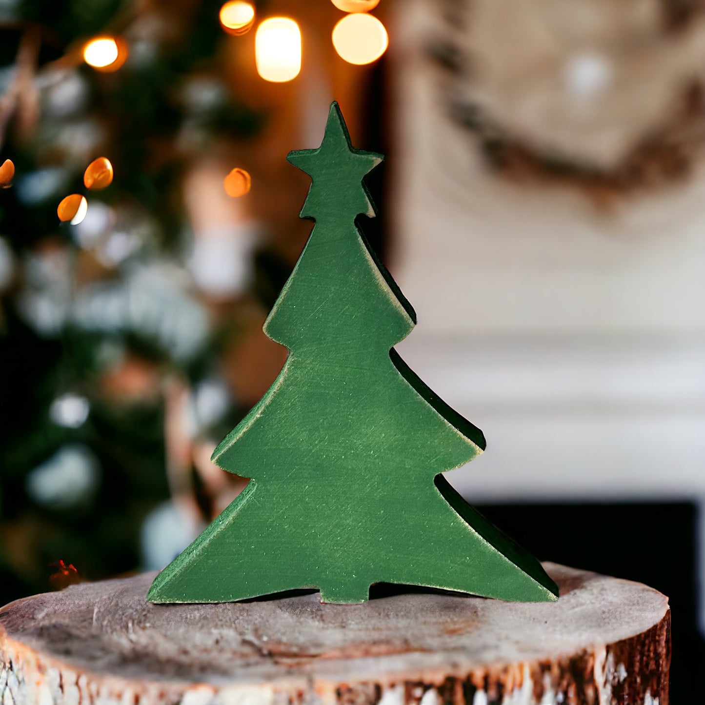 Primitive Wood Christmas Tree Sitters - Star Topper Style