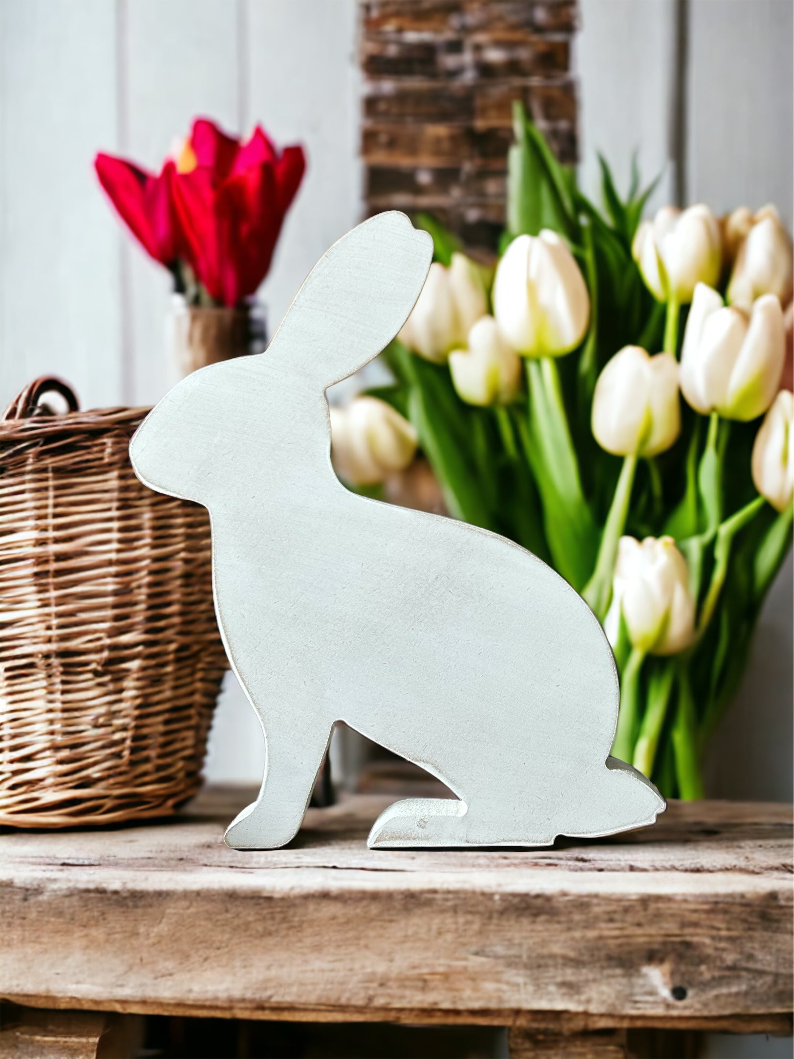 White wood Easter bunny