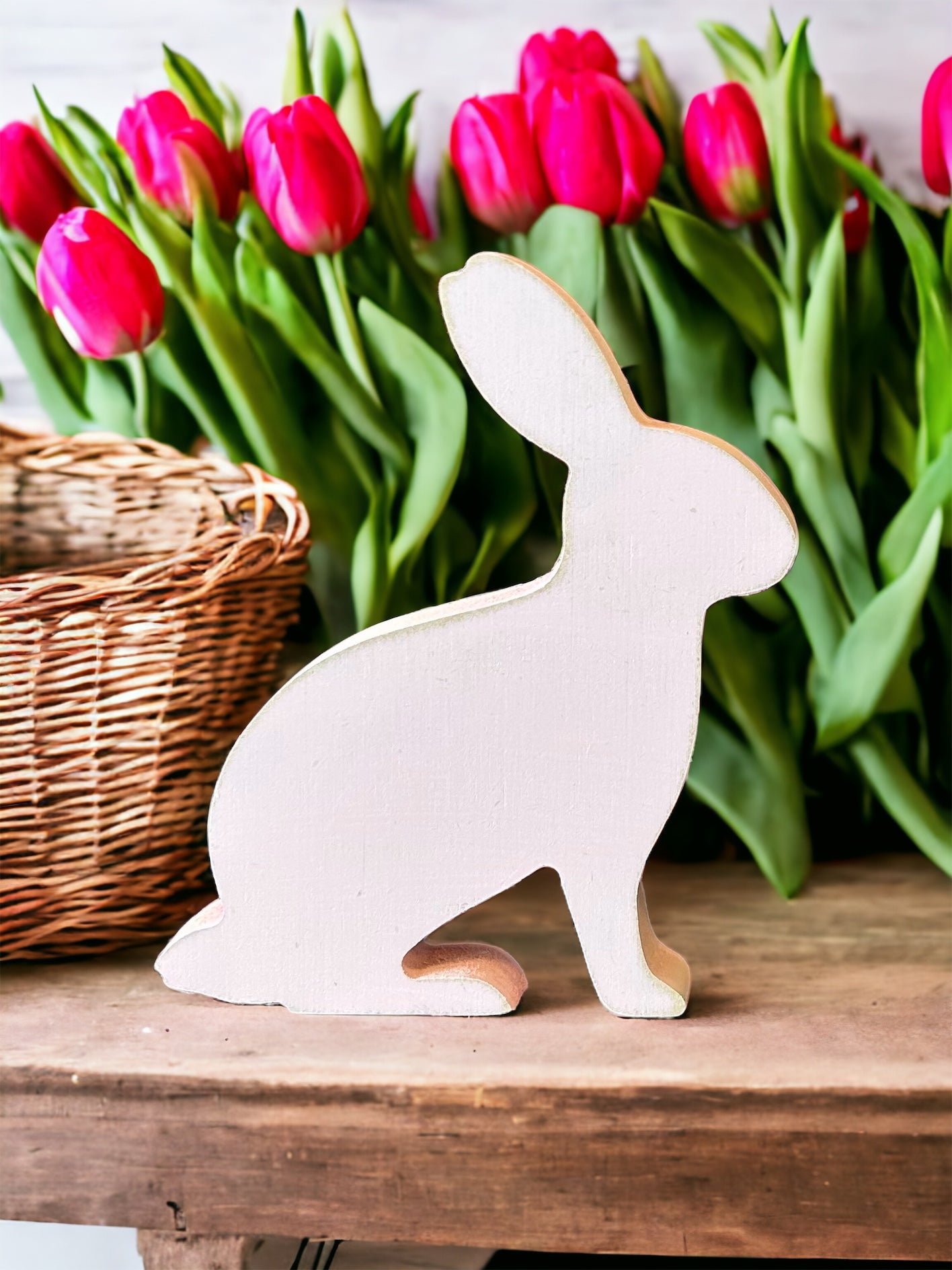 Pink wood Easter bunny