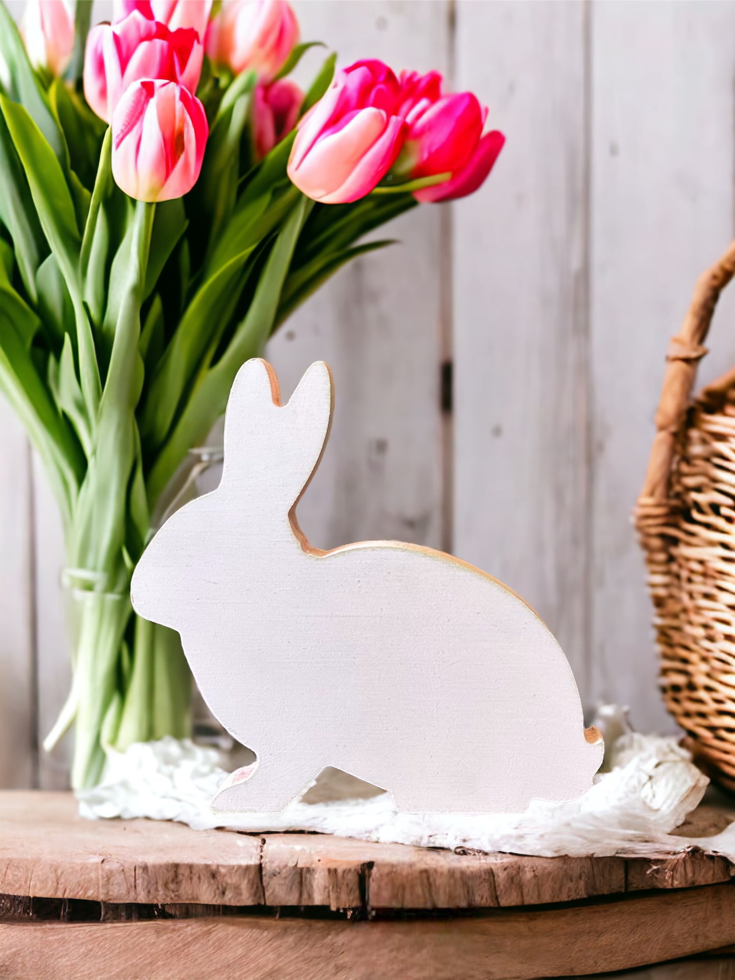 Pink wood Easter bunny