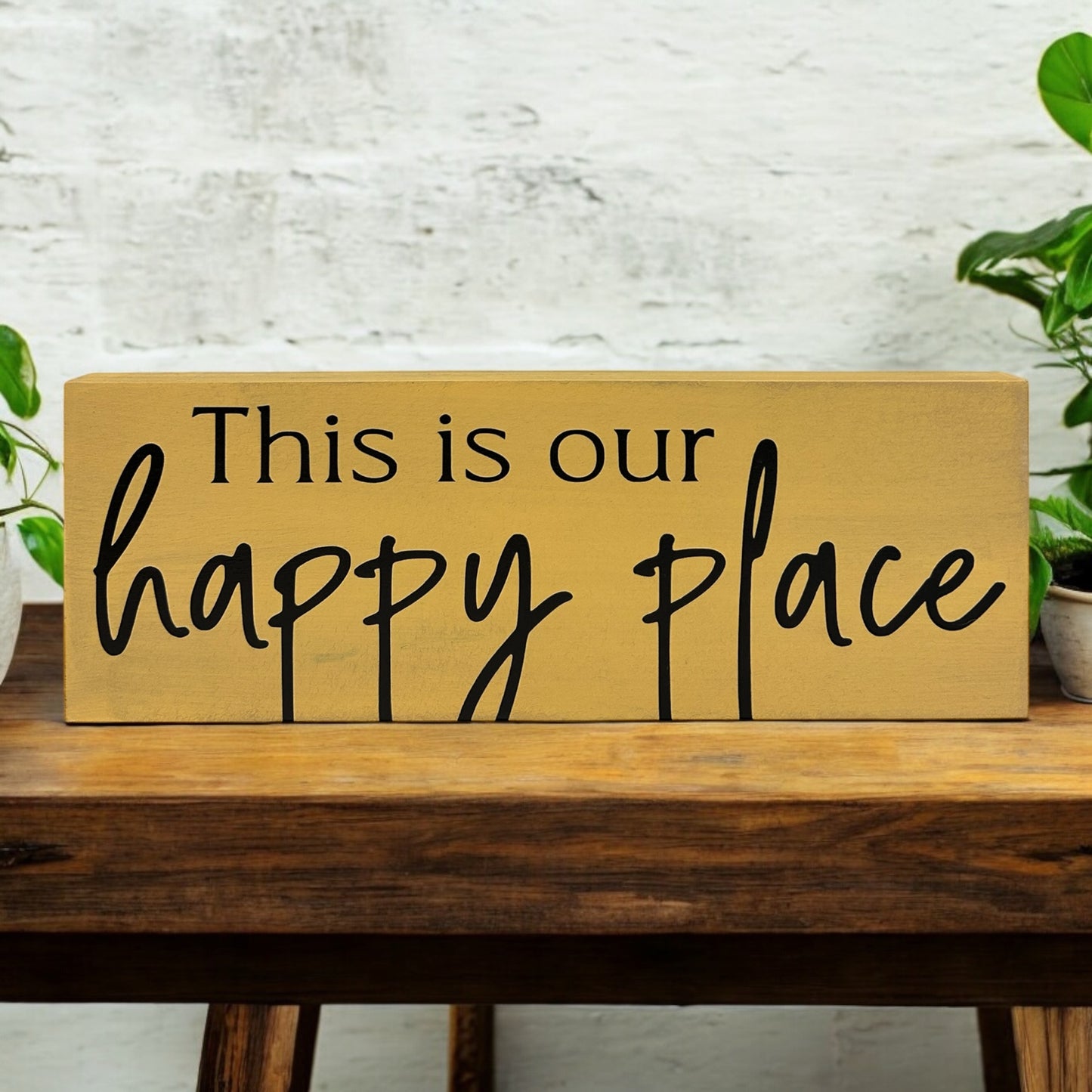 This is Our Happy Place - Rustic Wood Shelf Sitter