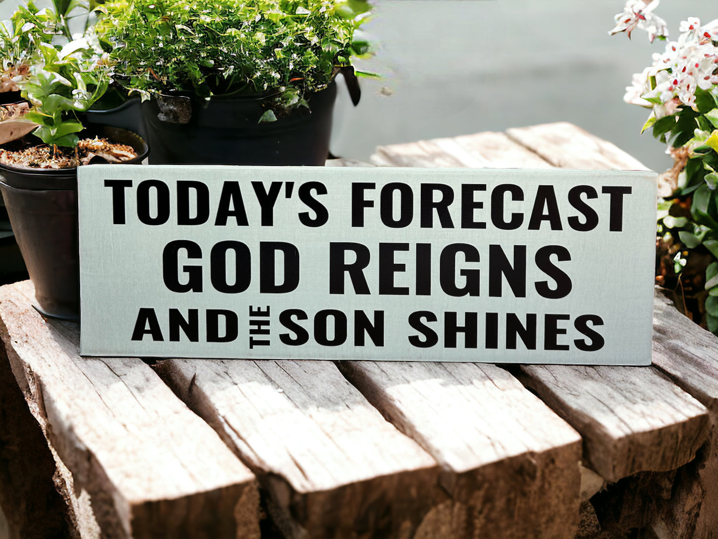 Today's Forecast God Reigns and the Son Shines - Rustic Wood Sign