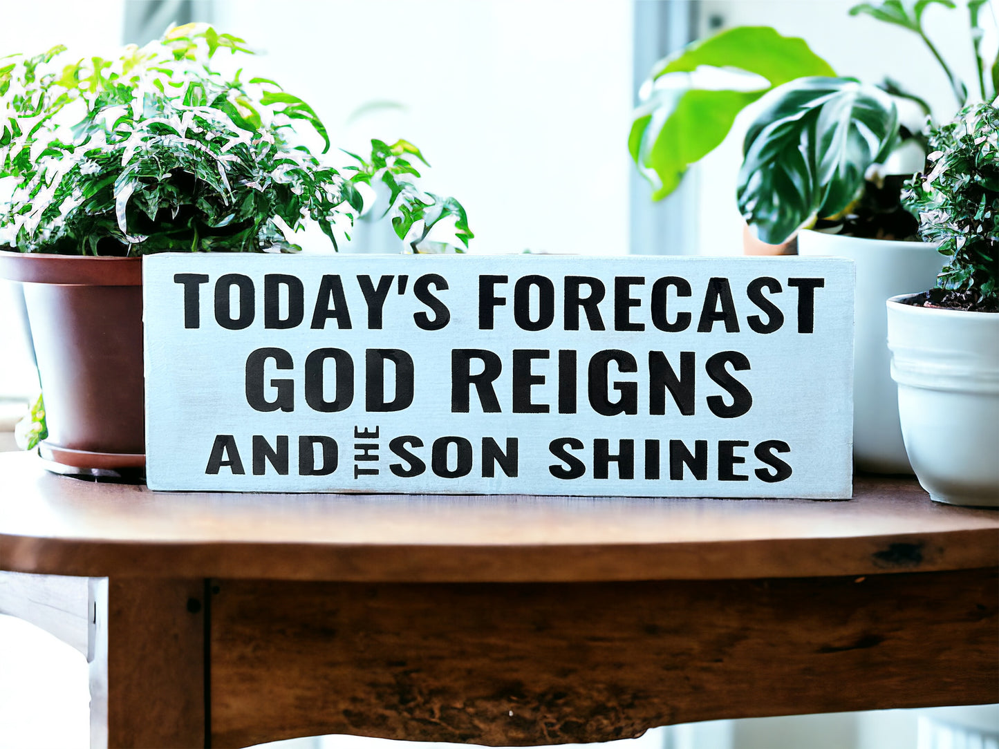 Today's Forecast God Reigns and the Son Shines - Rustic Wood Sign