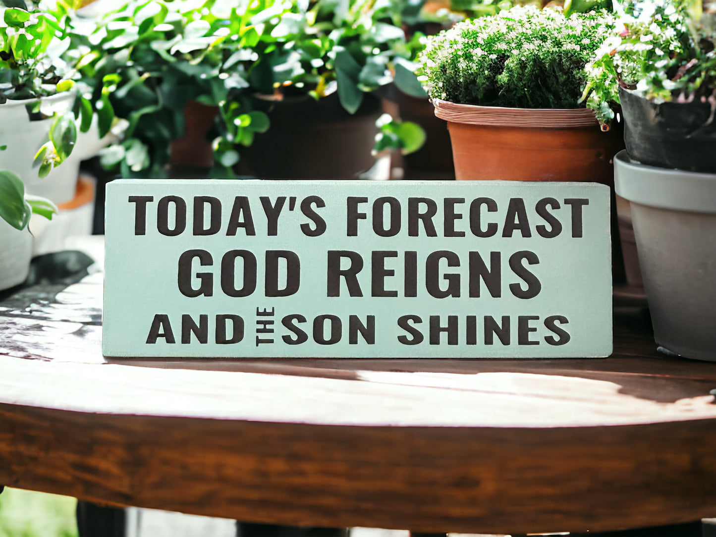 Today's Forecast God Reigns and the Son Shines - Rustic Wood Sign