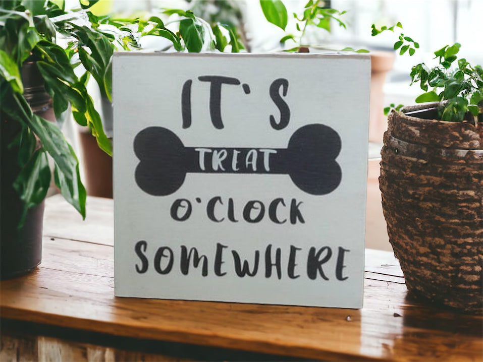 Treat O Clock - Rustic White Wood Dog Sign