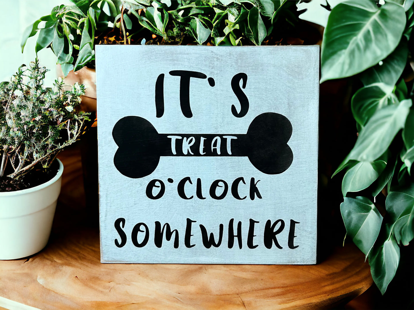Treat O Clock - Rustic White Wood Dog Sign