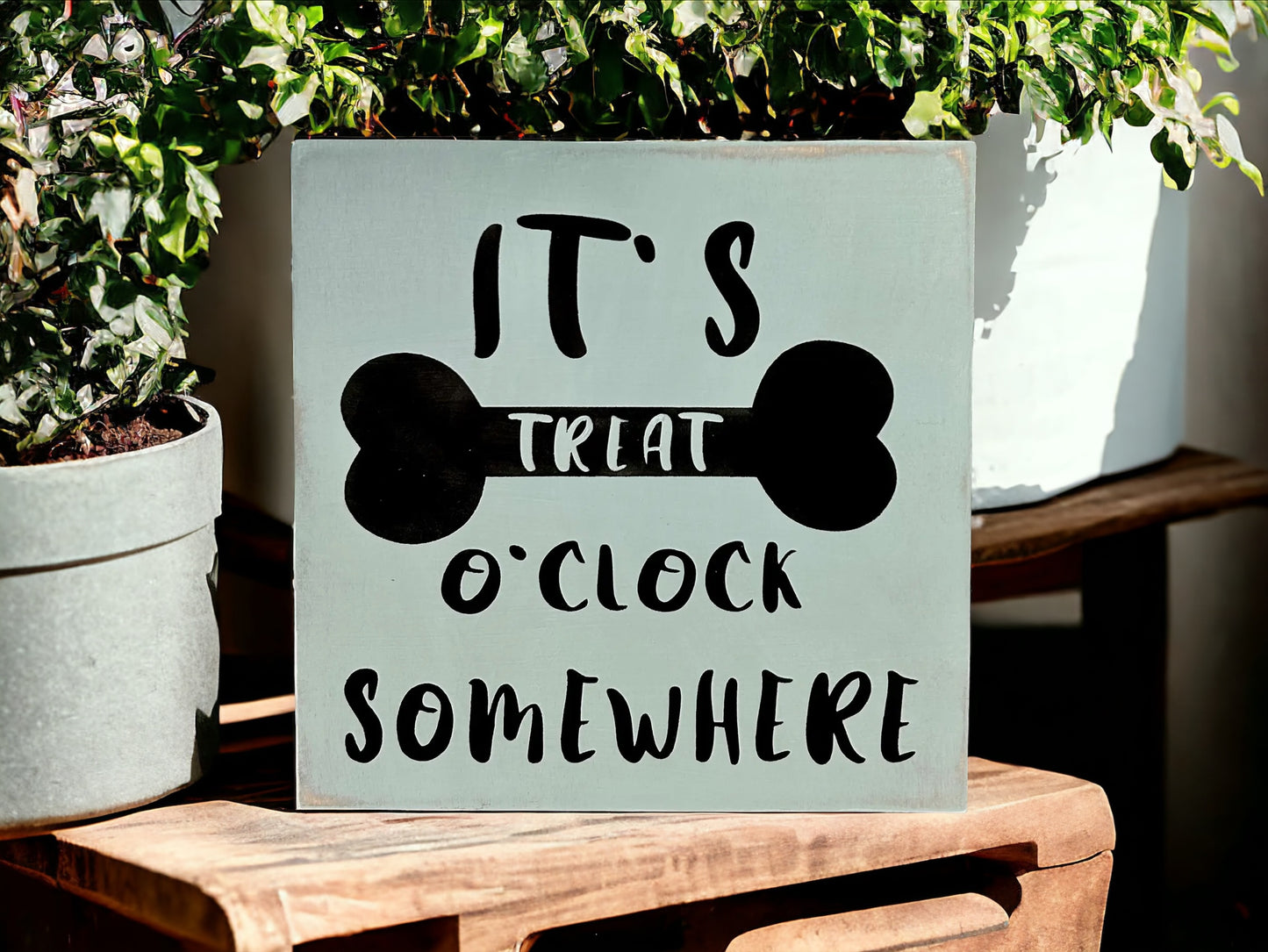 Treat O Clock - Rustic White Wood Dog Sign