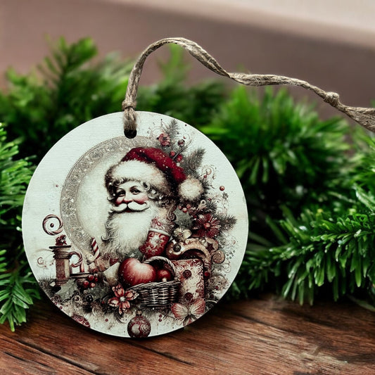 Vintage Santa Head Wood Christmas Ornament
