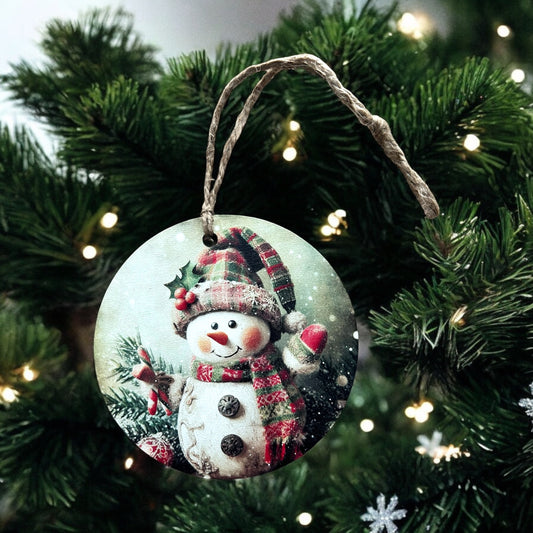 Vintage Snowman - Cute Wood Christmas Ornament
