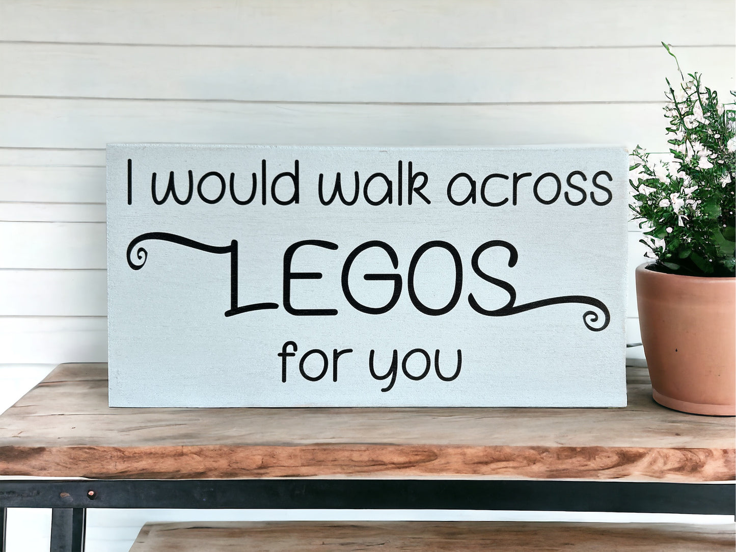 Walk Across Legos - Funny Rustic Wood Sign