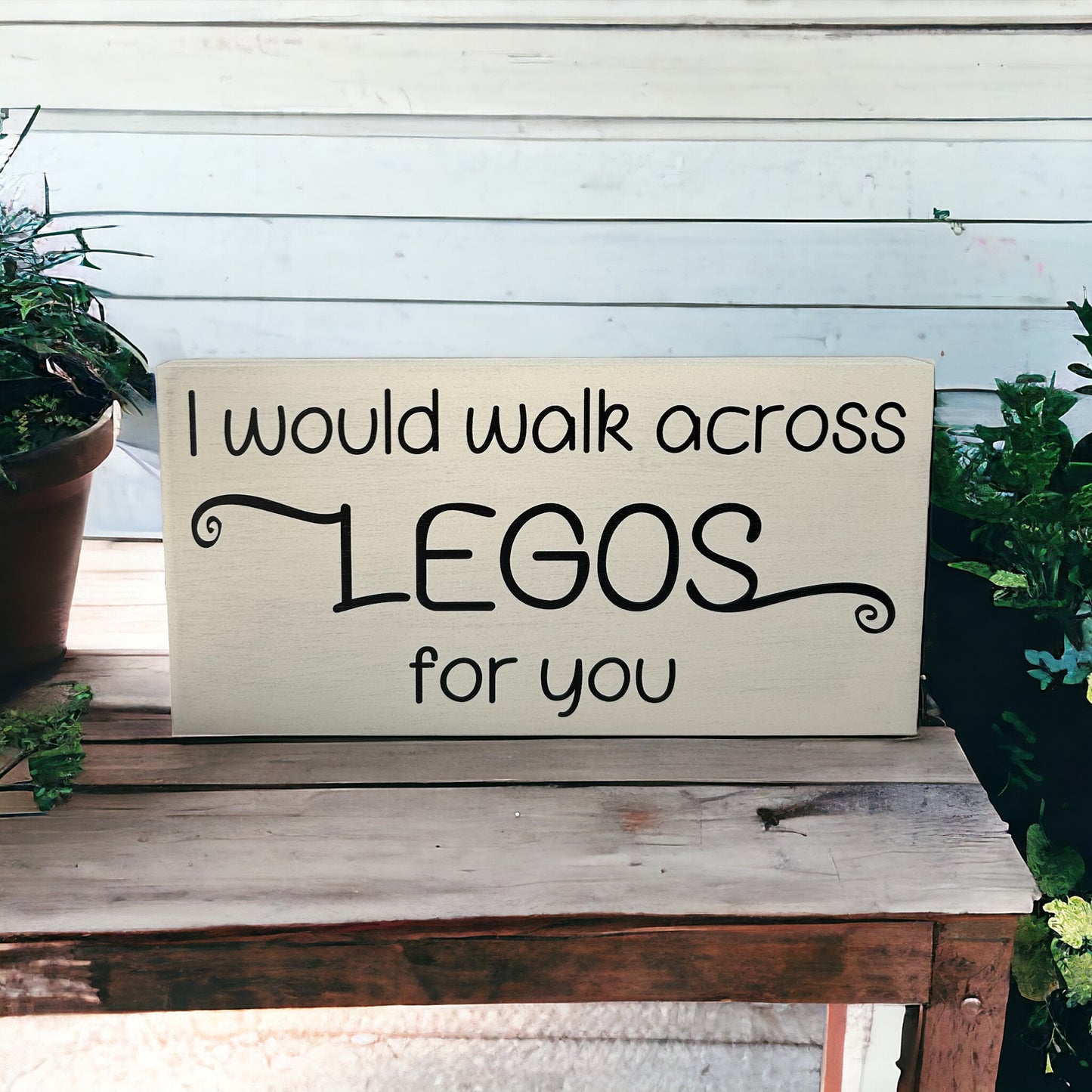 Walk Across Legos - Funny Rustic Wood Sign