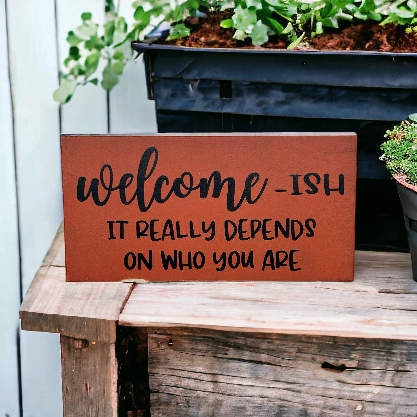 Welcomeish - Funny Rustic White Wood Sign