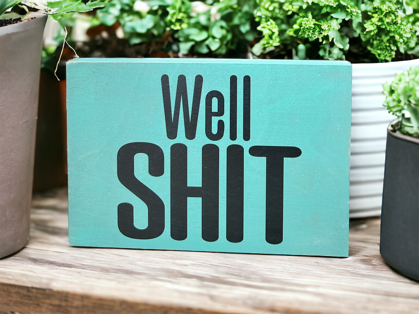 Well Shit - Funny Rustic Wood Black Sign