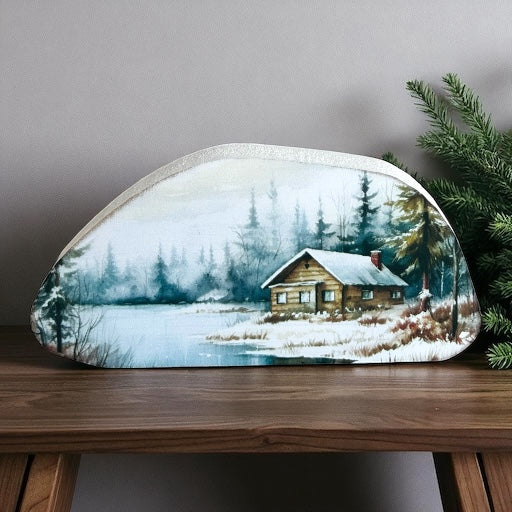 Winter Cabin Abstract Wood Sitter -Christmas 2025 Decor