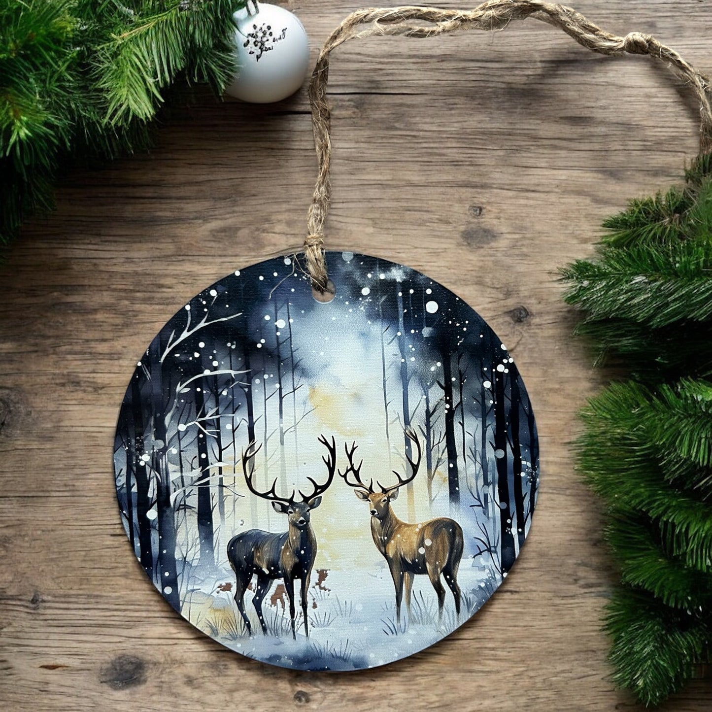 Winter Deer - Wood Holiday Ornament