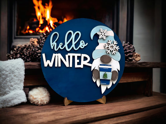 Winter gnome wood sign