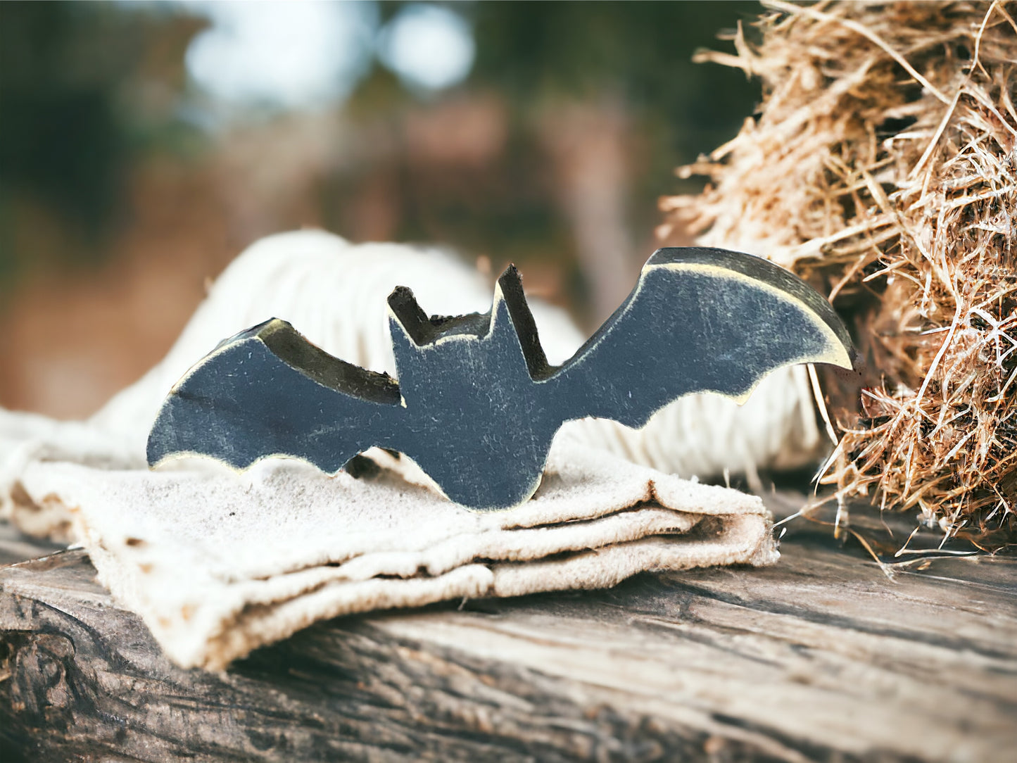 Primitive Wood Black Bat Fall Sitter