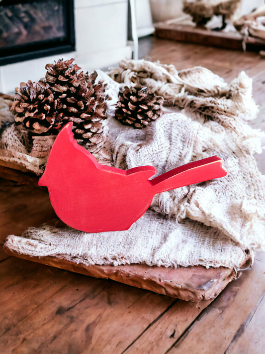 Wood cardinal shelf sitter