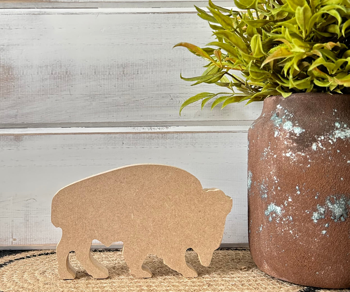 Primitive/Rustic Wood Buffalo Shelf Sitter