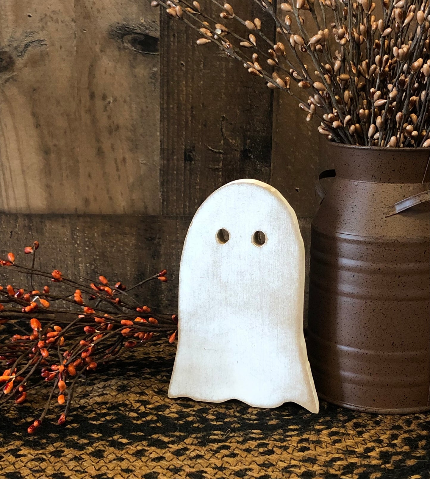 Primitive Wood Halloween Ghost Sitter