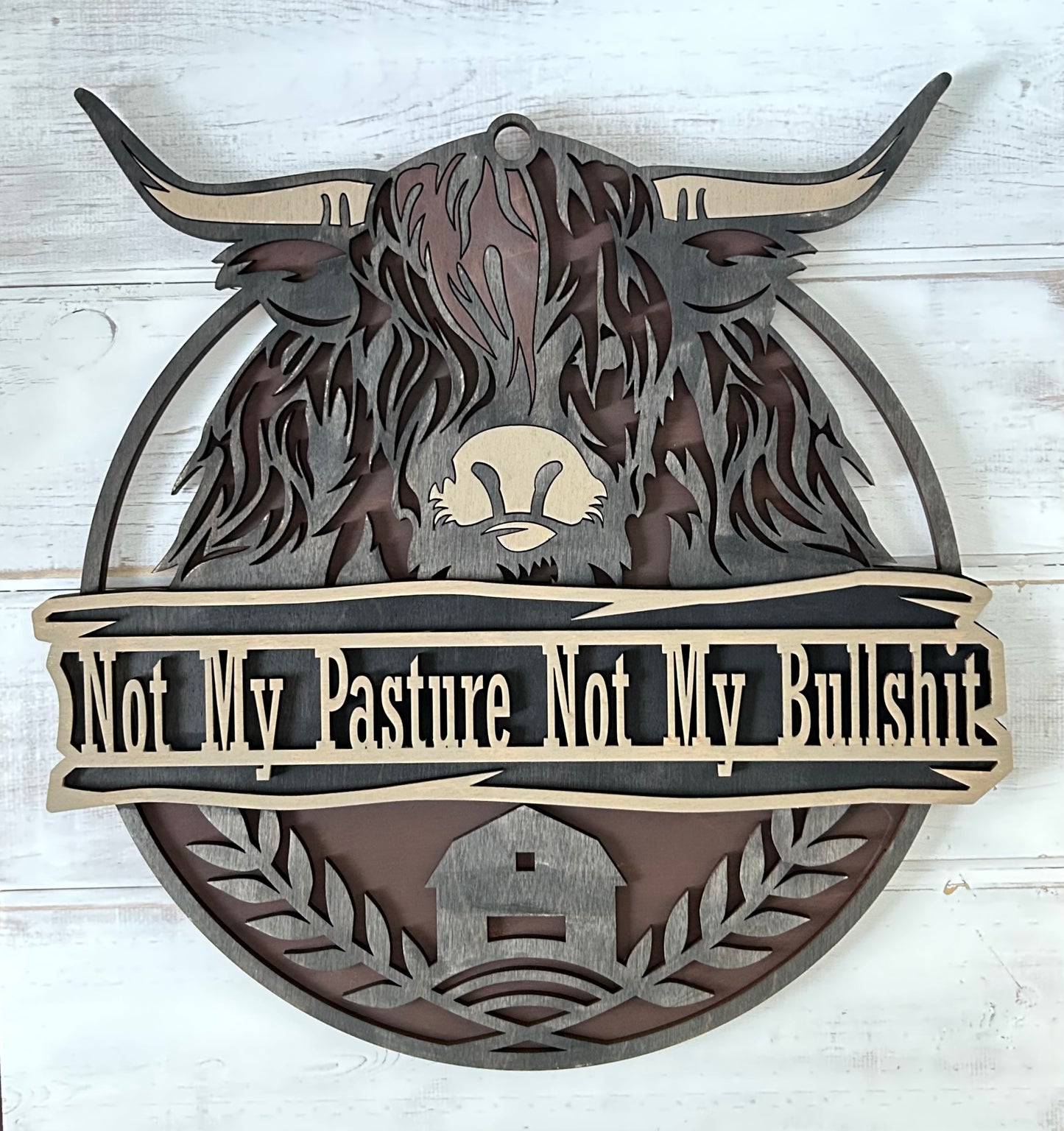 Not My Pasture Highland Cow Door Hanger