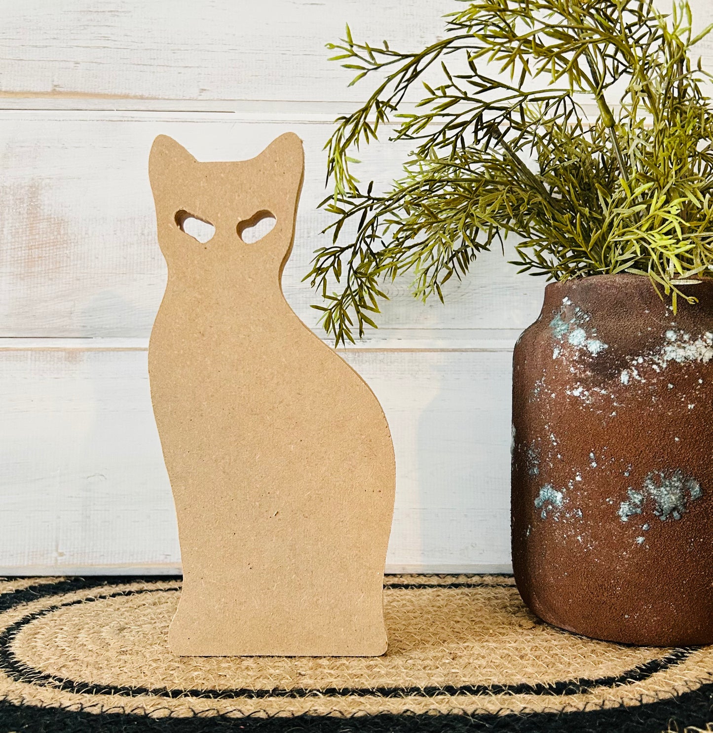 Primitive Wood Black Cat Sitter